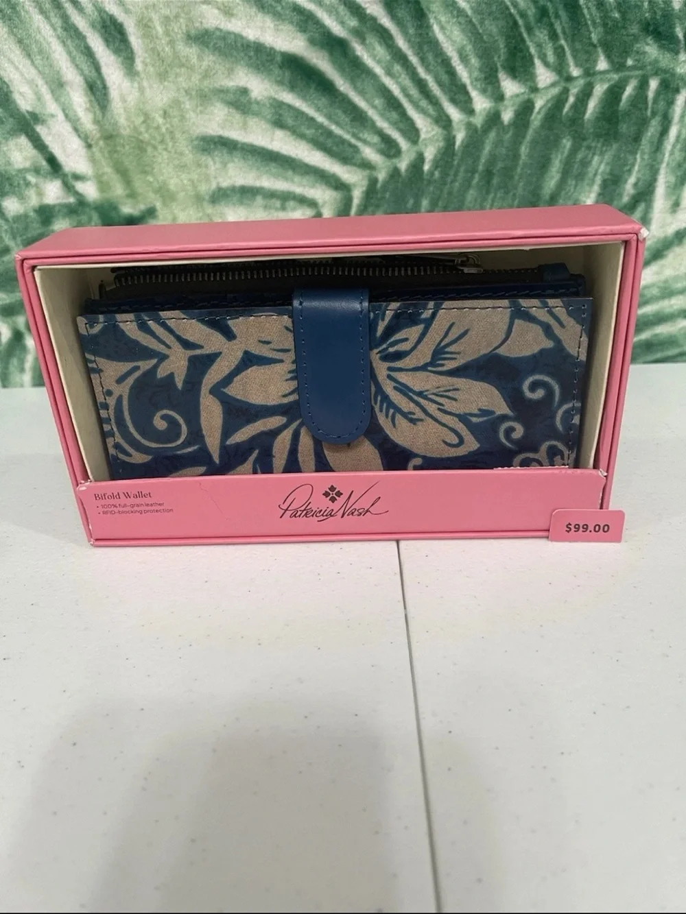 Patricia Nash Navy Floral Bifold Wallet with Blue Tab